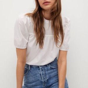 White Lace Ruched Blouse from Mango